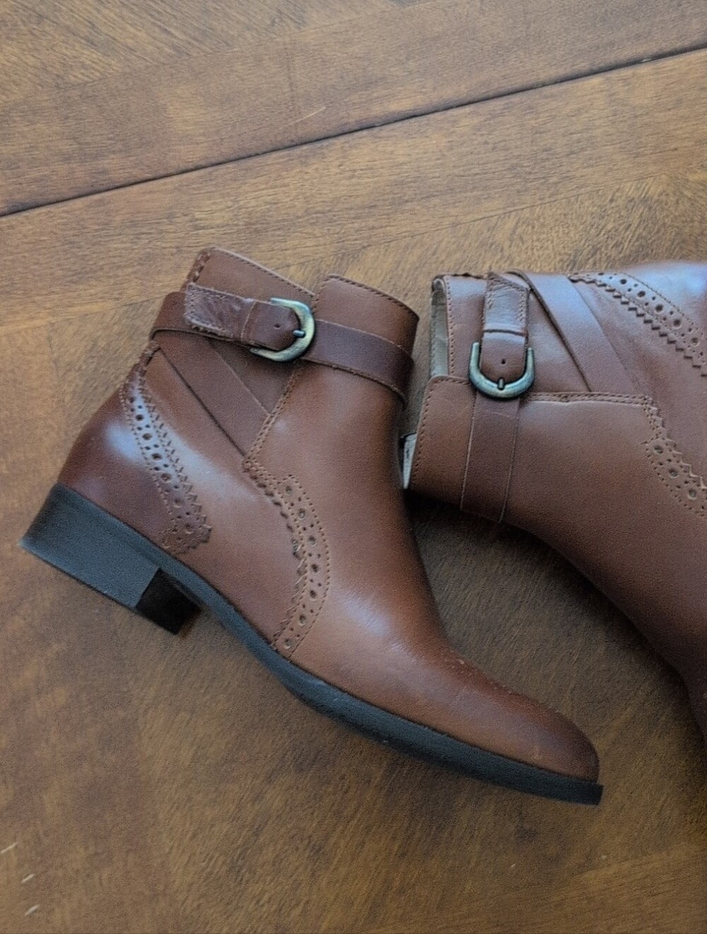 Clarks Women's Brown Leather Boots with Buckle, Size 7